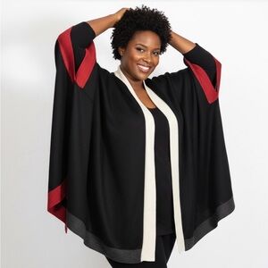 Coldwater Creek Poncho Womens One Size Ruana Wrap‎ Black Red Colorblock Wool New